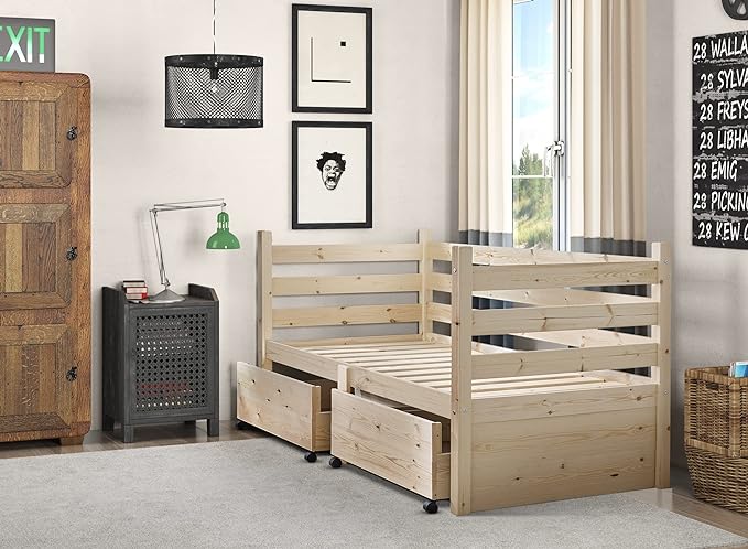 Ripvan Heavy Duty Pine Day Bed Frame with Storage