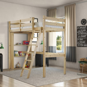 Celeste Heavy Duty High Sleeper Pine Bunk Bed with Bookcase