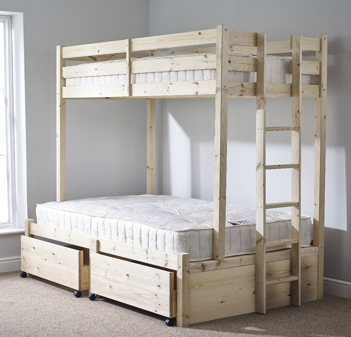 Duke Heavy Duty Triple Sleeper Storage Pine Bunk Bed