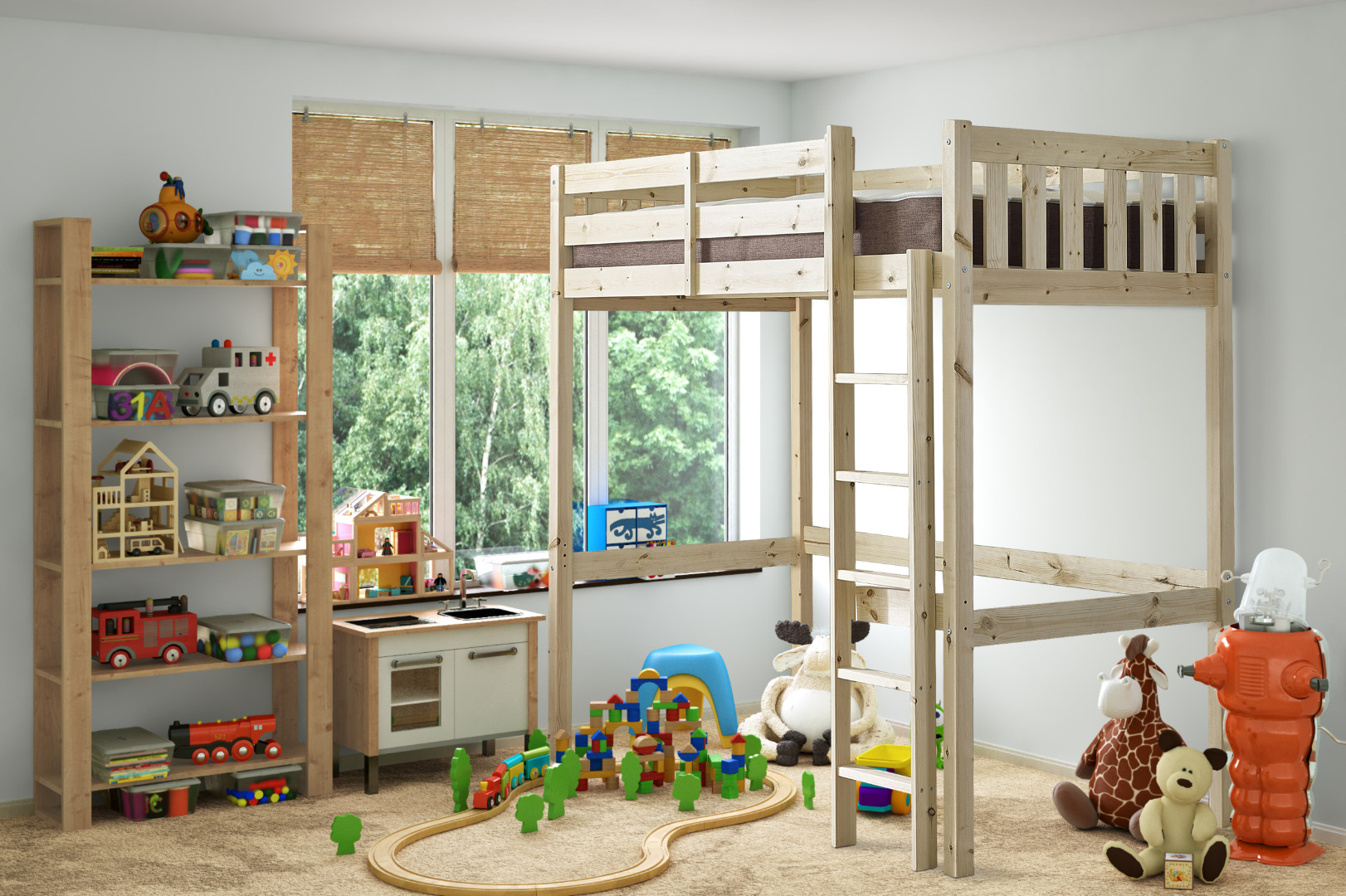 Eldon Heavy Duty High Sleeper Pine Bunk Bed