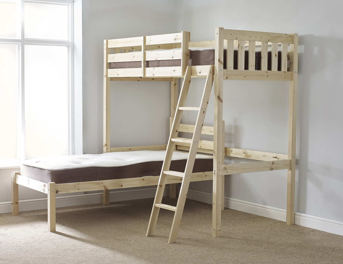 Goodwood Heavy Duty L Shaped Pine Bunk Bed