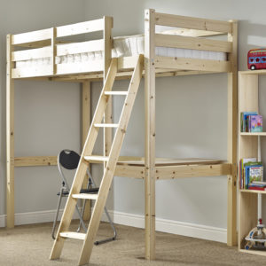 Celeste High Sleeper Pine Bunk Bed with chair and desk natural colour