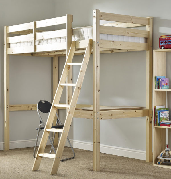 Celeste High Sleeper Pine Bunk Bed with chair and desk natural colour