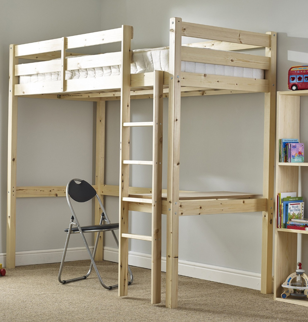 Icarus Heavy Duty High Sleeper Pine Bunk Bed with Desk Chair