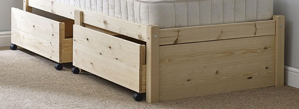 Pine Under Drawer Bed Storage with End Panel